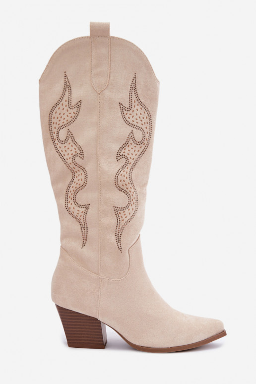 Stivali alti in stile cowboy color avorio con decorazione sulla gamba Greyla
