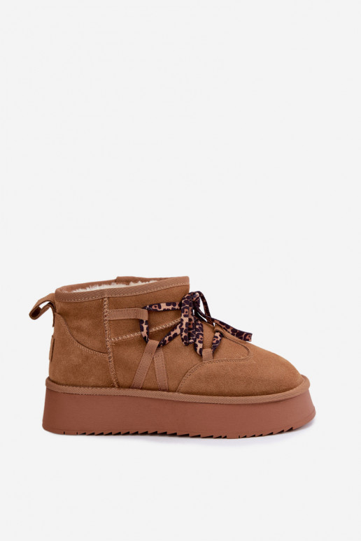 Stivali da neve in finta suede marrone con piattaforma e dettagli eleganti GOE UU2N4920