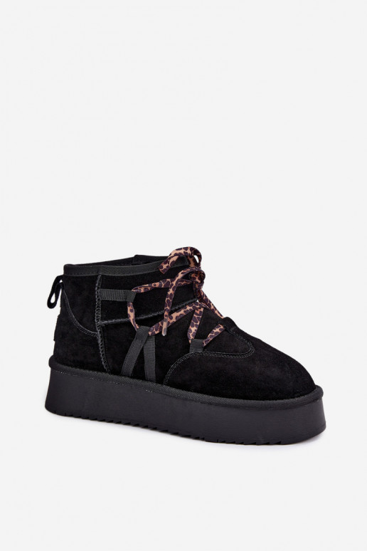 Stivali da neve in finta suede neri con piattaforma e dettagli eleganti GOE UU2N4919