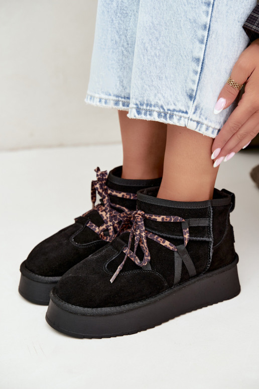 Stivali da neve in finta suede neri con piattaforma e dettagli eleganti GOE UU2N4919