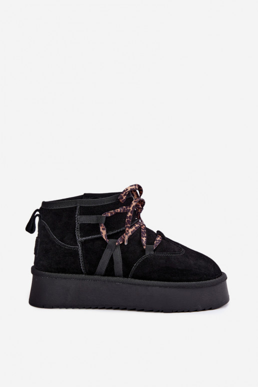 Stivali da neve in finta suede neri con piattaforma e dettagli eleganti GOE UU2N4919