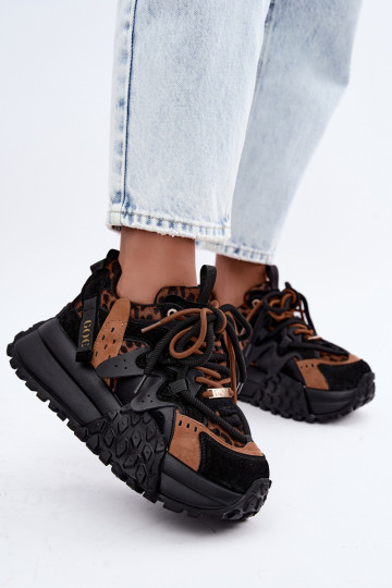 Sneakers nere in finta suede con piattaforma e dettagli in stampa leopardata GOE UU2N4017 2