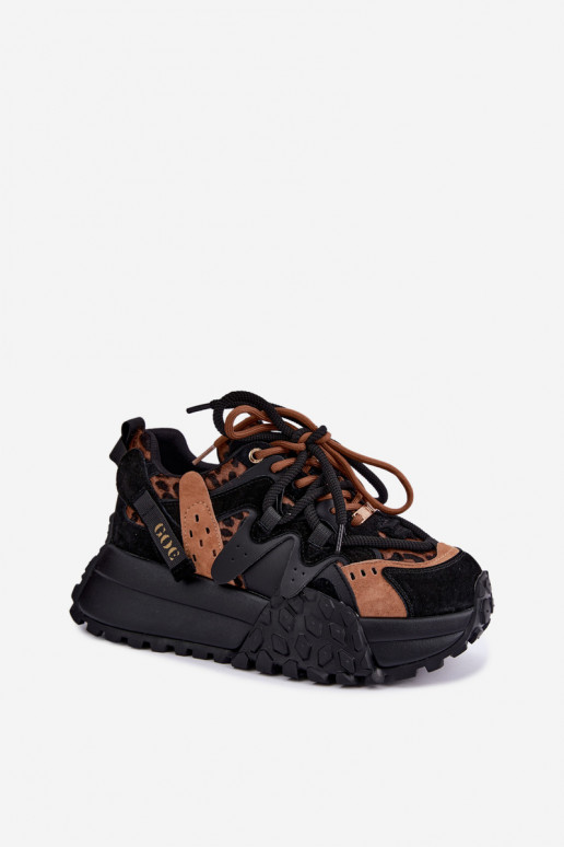 Sneakers nere in finta suede con piattaforma e dettagli in stampa leopardata GOE UU2N4017
