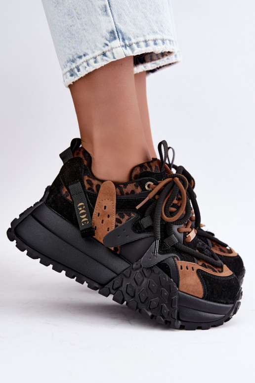 Sneakers nere in finta suede con piattaforma e dettagli in stampa leopardata GOE UU2N4017