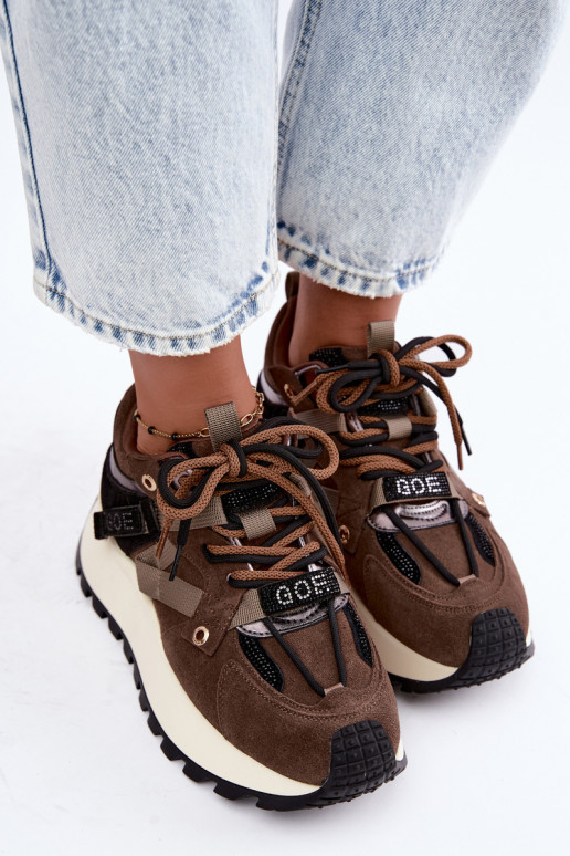 Sneakers marroni in finta suede con piattaforma GOE UU2N4001