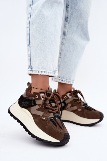 Sneakers marroni in finta suede con piattaforma GOE UU2N4001 2