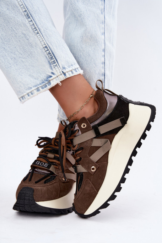 Sneakers marroni in finta suede con piattaforma GOE UU2N4001
