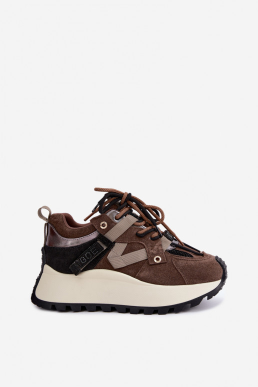 Sneakers marroni in finta suede con piattaforma GOE UU2N4001