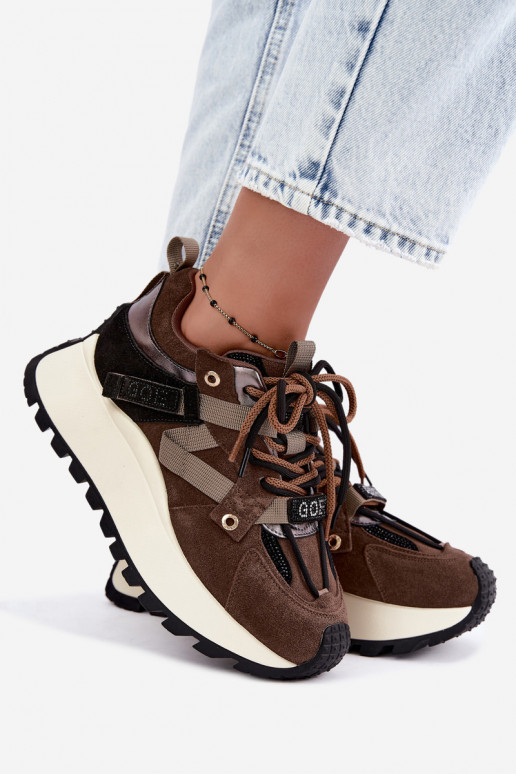 Sneakers marroni in finta suede con piattaforma GOE UU2N4001