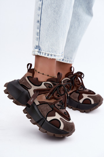 Sneakers marroni in finta suede con piattaforma e lacci doppi GOE UU2N4012 2