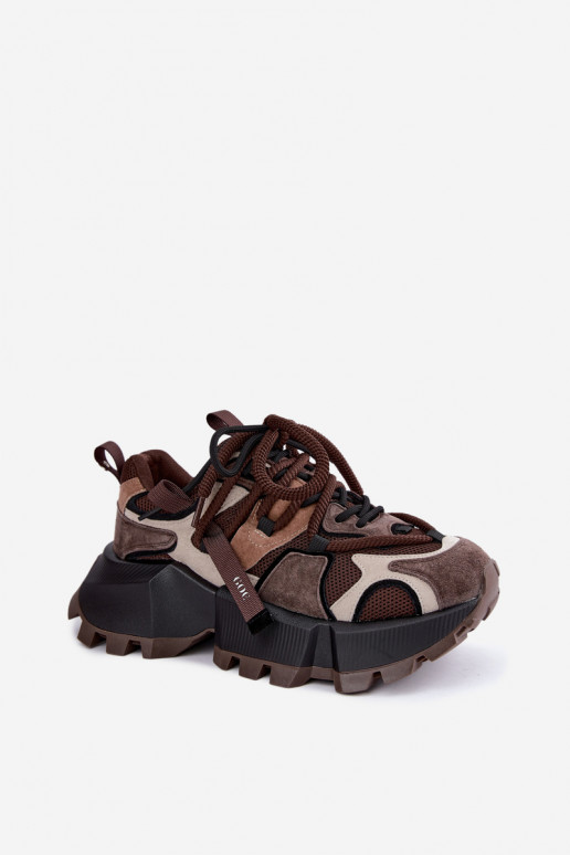 Sneakers marroni in finta suede con piattaforma e lacci doppi GOE UU2N4012