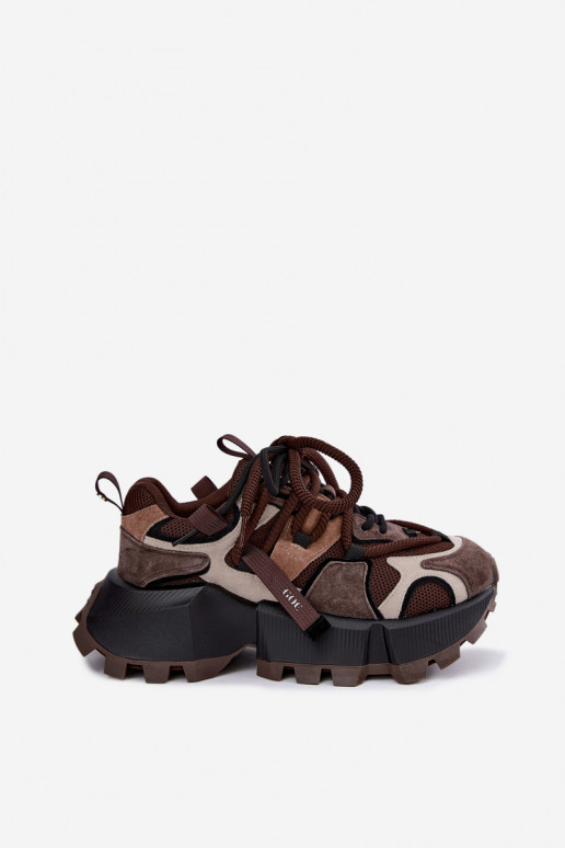 Sneakers marroni in finta suede con piattaforma e lacci doppi GOE UU2N4012