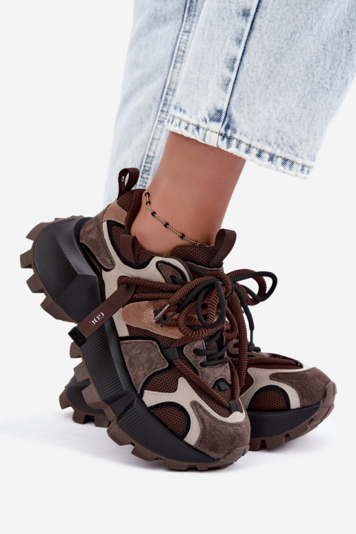 Sneakers marroni in finta suede con piattaforma e lacci doppi GOE UU2N4012