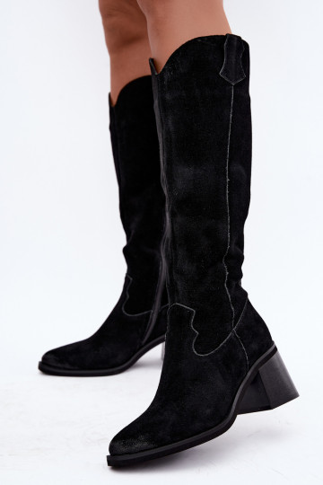 Stivali alti neri in finta suede in stile cowboy con tacco Vinceza 133103 2