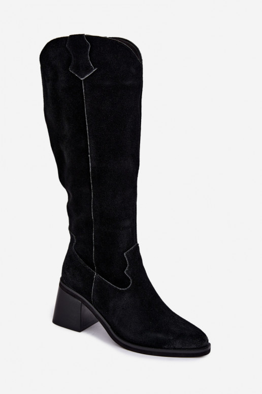 Stivali alti neri in finta suede in stile cowboy con tacco Vinceza 133103
