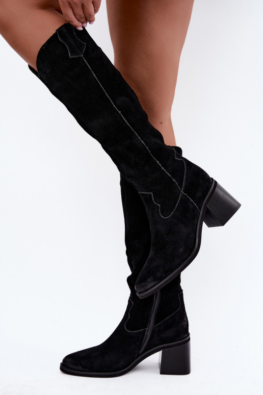 Stivali alti neri in finta suede in stile cowboy con tacco Vinceza 133103