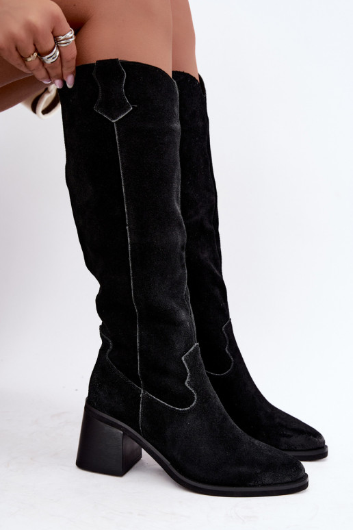 Stivali alti neri in finta suede in stile cowboy con tacco Vinceza 133103
