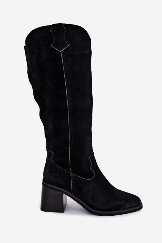 Stivali alti neri in finta suede in stile cowboy con tacco Vinceza 133103