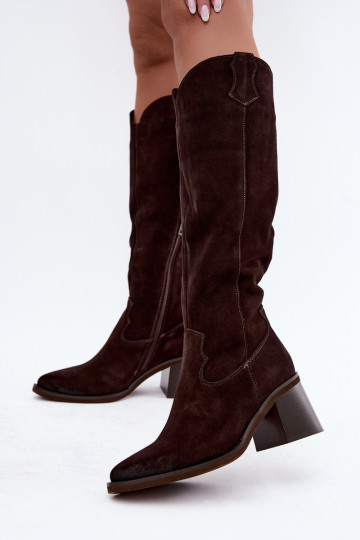 Stivali cowboy in suede sintetico con tacco Vinceza 133103 cioccolato 2