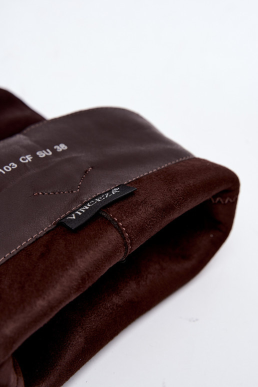 Stivali cowboy in suede sintetico con tacco Vinceza 133103 cioccolato