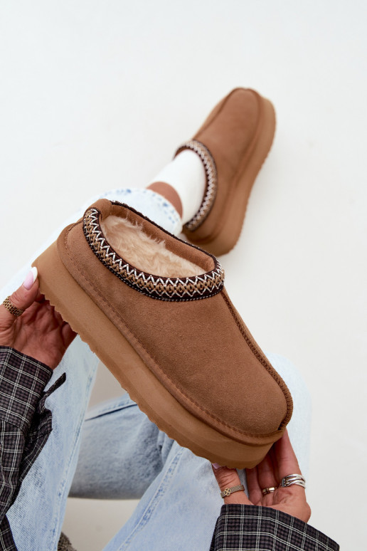 Stivali da neve in suede sintetico con striscia decorativa Vinceza 97972 marrone