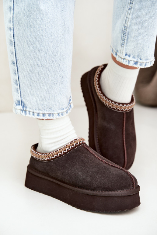 Stivali da neve in suede sintetico con striscia decorativa Vinceza 97972 cioccolato
