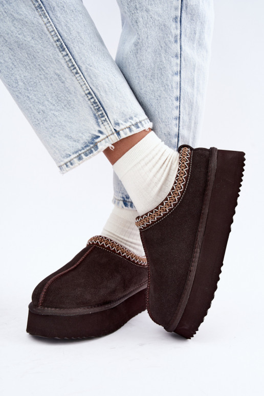 Stivali da neve in suede sintetico con striscia decorativa Vinceza 97972 cioccolato