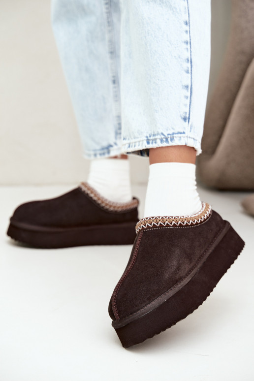 Stivali da neve in suede sintetico con striscia decorativa Vinceza 97972 cioccolato