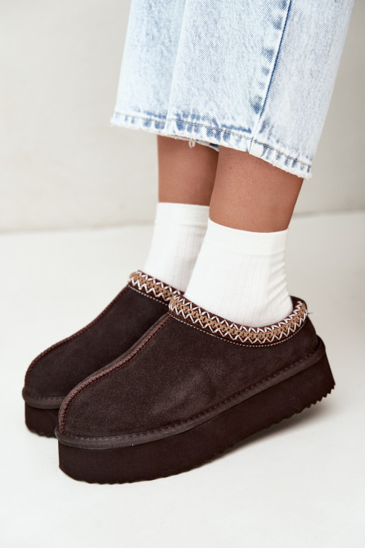Stivali da neve in suede sintetico con striscia decorativa Vinceza 97972 cioccolato