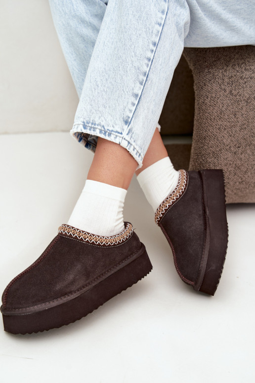 Stivali da neve in suede sintetico con striscia decorativa Vinceza 97972 cioccolato