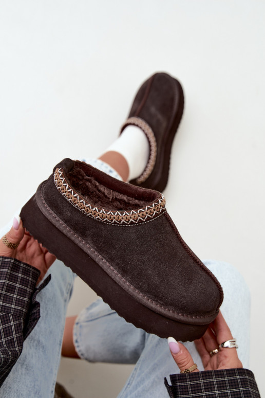 Stivali da neve in suede sintetico con striscia decorativa Vinceza 97972 cioccolato