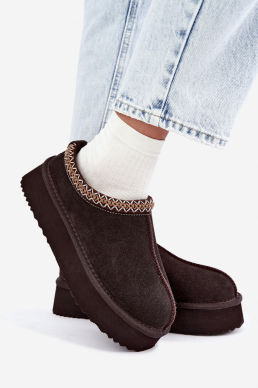 Stivali da neve in suede sintetico con striscia decorativa Vinceza 97972 cioccolato