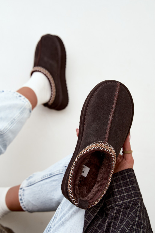 Stivali da neve in suede sintetico con striscia decorativa Vinceza 97972 cioccolato