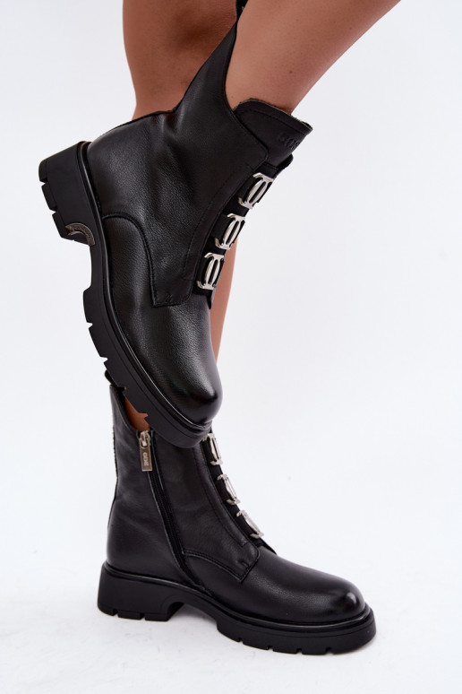 Stivaletti in pelle foderati con dettagli eleganti GOE UU2N4138 neri