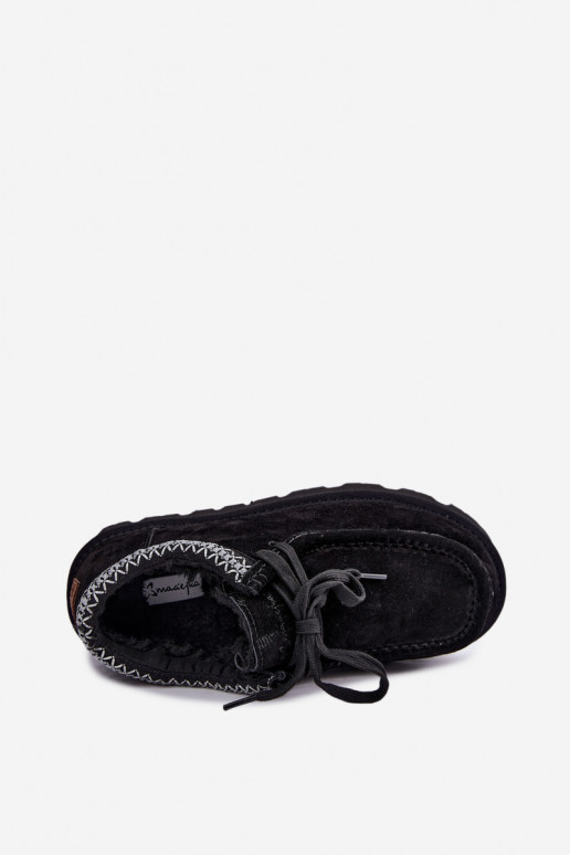 Stivali da neve in suede sintetico con elementi ricamati D7868-01 neri