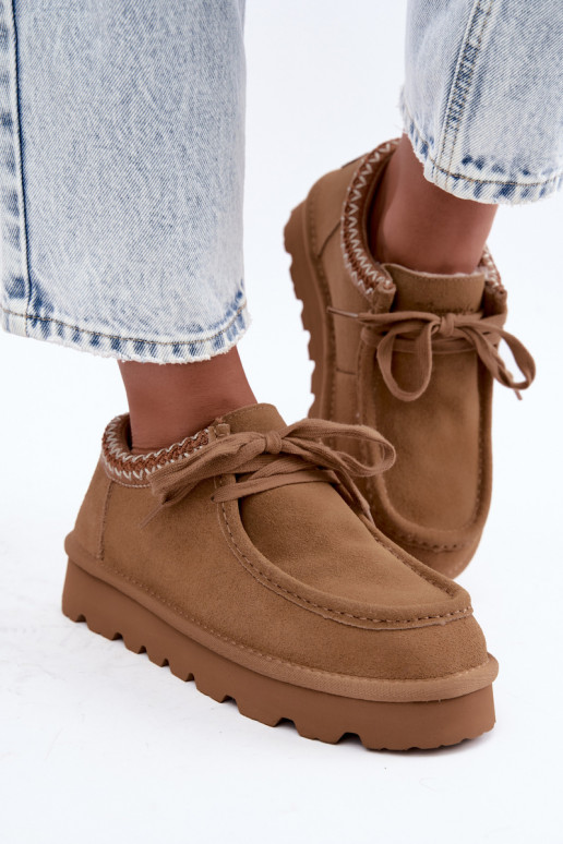 Stivali da neve in suede sintetico con elementi ricamati D7868-29 marrone