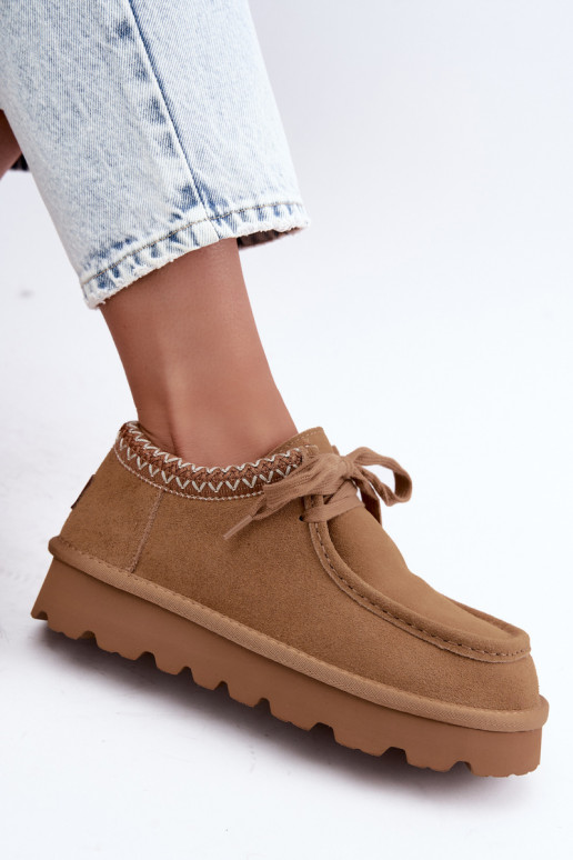 Stivali da neve in suede sintetico con elementi ricamati D7868-29 marrone