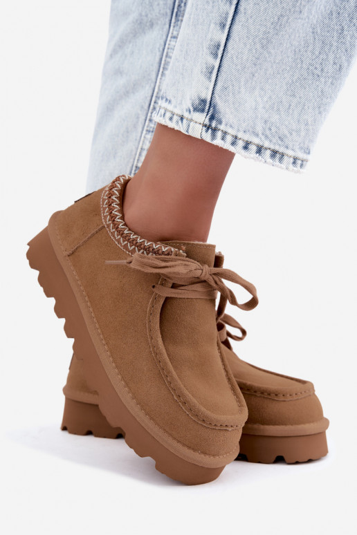 Stivali da neve in suede sintetico con elementi ricamati D7868-29 marrone