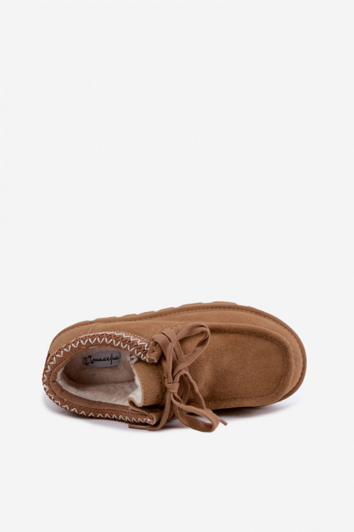 Stivali da neve in suede sintetico con elementi ricamati D7868-29 marrone
