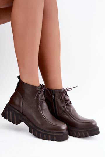 Stivaletti in pelle foderati con dettagli eleganti Zazoo 60594 cioccolato