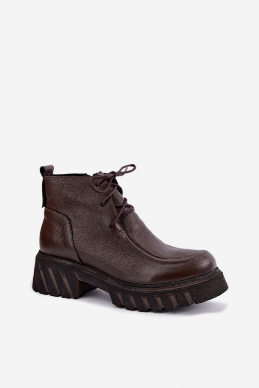 Stivaletti in pelle foderati con dettagli eleganti Zazoo 60594 cioccolato