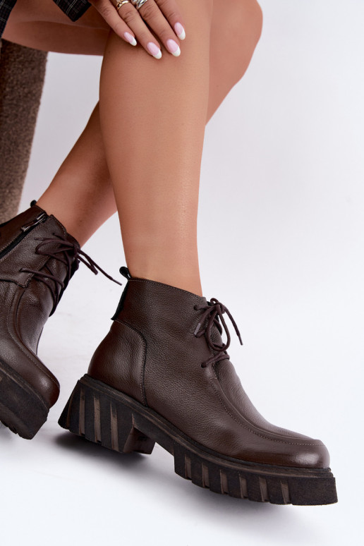 Stivaletti in pelle foderati con dettagli eleganti Zazoo 60594 cioccolato