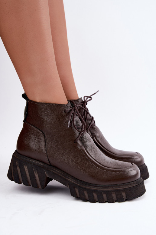Stivaletti in pelle foderati con dettagli eleganti Zazoo 60594 cioccolato
