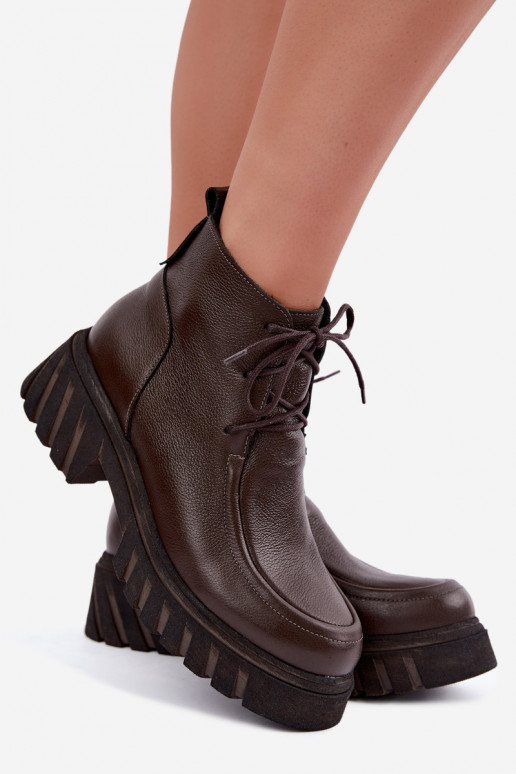 Stivaletti in pelle foderati con dettagli eleganti Zazoo 60594 cioccolato