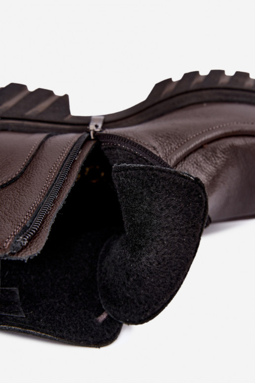 Stivaletti in pelle foderati con dettagli eleganti Zazoo 60594 cioccolato