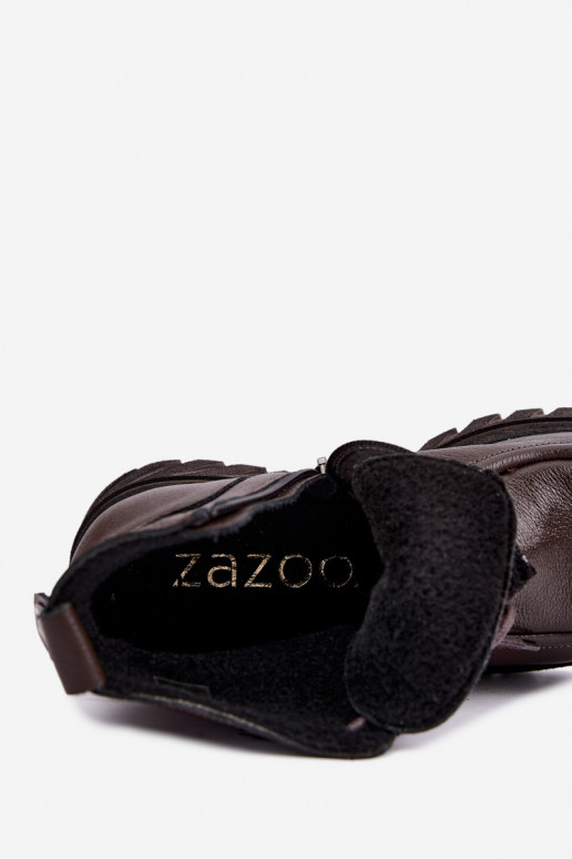 Stivaletti in pelle foderati con dettagli eleganti Zazoo 60594 cioccolato