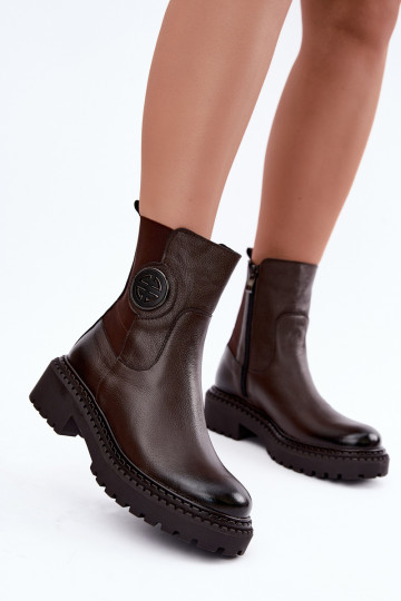 Stivaletti in pelle foderati con dettagli eleganti Zazoo 60578 cioccolato 2