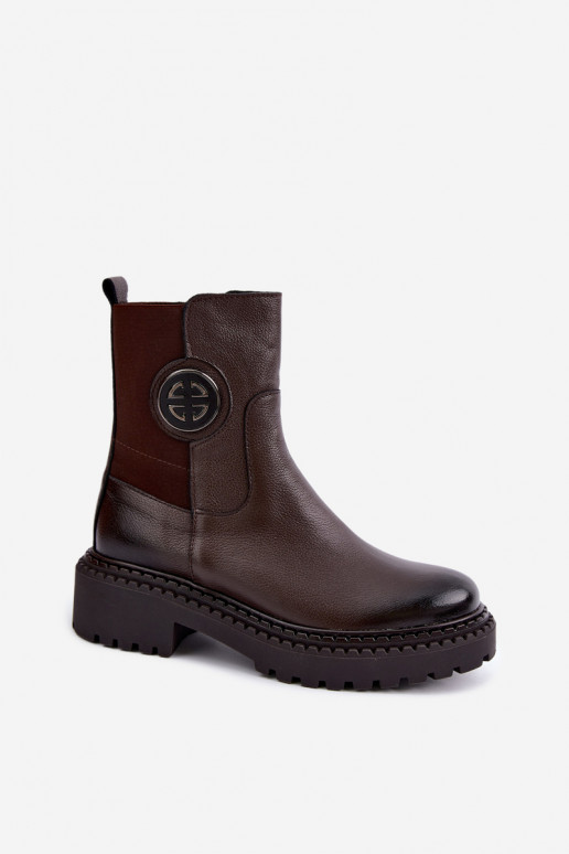 Stivaletti in pelle foderati con dettagli eleganti Zazoo 60578 cioccolato