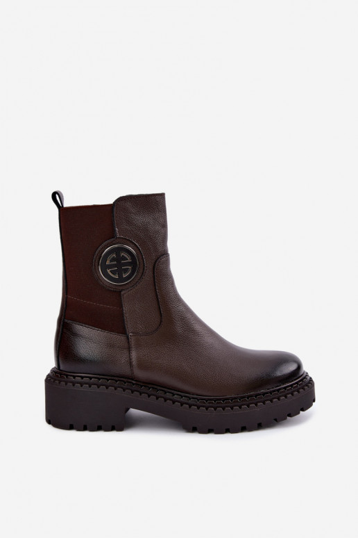 Stivaletti in pelle foderati con dettagli eleganti Zazoo 60578 cioccolato