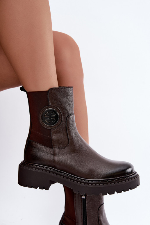 Stivaletti in pelle foderati con dettagli eleganti Zazoo 60578 cioccolato